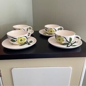 Lot of 4 Vintage Blue Ridge Pottery Dixie Dogwood Coffee Tea Cups & Saucers Sets
